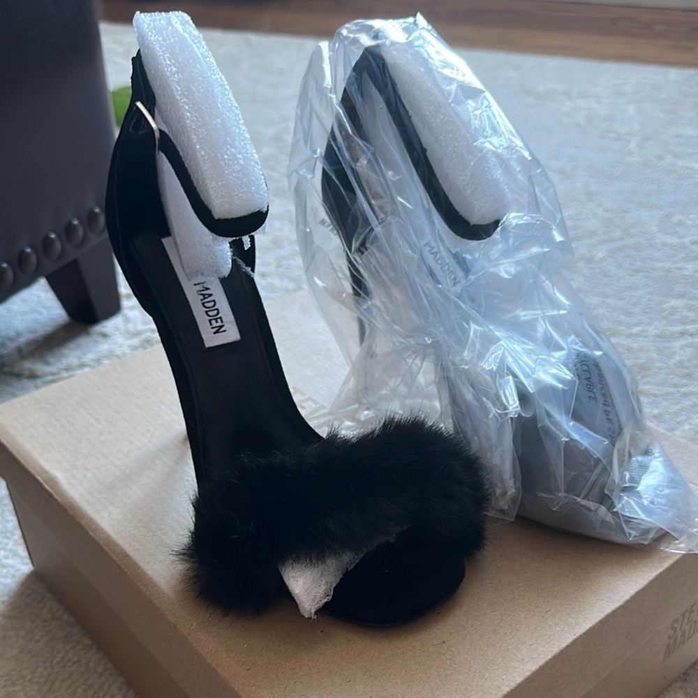 Steve Madden Black Fur Heels